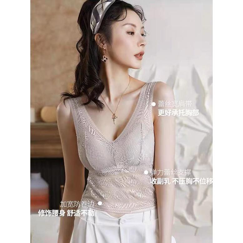 M187. Áo 2 dây ren sẵn đệm ngực kiểu nữ sang chảnh, áo ren mặc trong vest dáng dài
