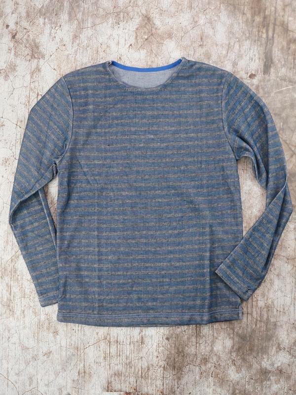 Áo Thun Nam tay Dài NAVY Organic Cotton Stripe With Boat Neck T-shirt - - SIZE M