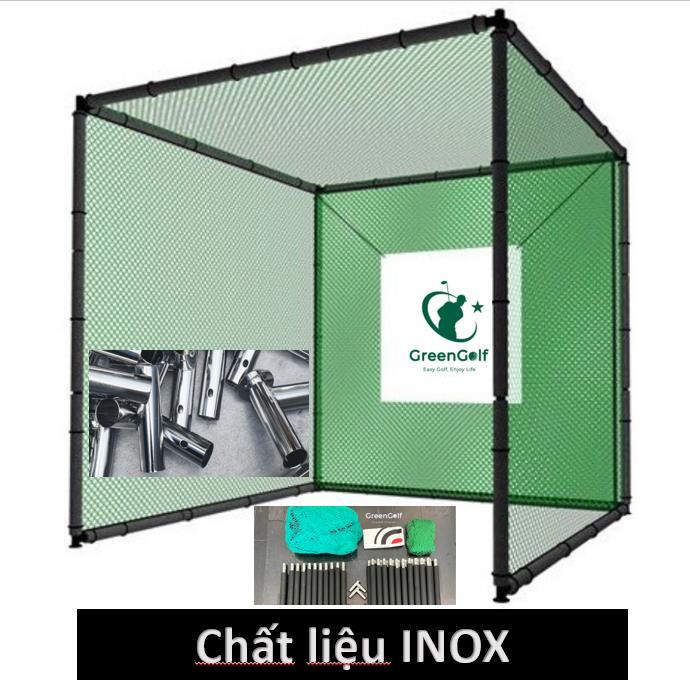 Chất Liệu INOX - Khung Lưới Tập Golf Kích Thước 3x3x3m Kèm Hồng Tâm + Lưới Giảm Chấn/ Tặng 10 Bóng/