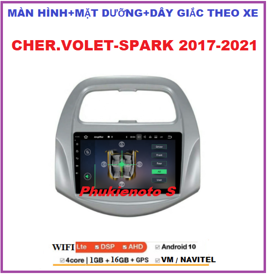 BỘ MÀN HÌNH XE CHER.VOLET- SPARK 2017-2021 kèm mặt dưỡng, dây giắc dòng kết nối wifi  ram1G-rom16G hệ android 10. IPS chống chói HỖ TRỢ TIẾNG VIỆT RA LỆNH GIỌNG NÓI Màn hình androi lắp xe Spark đầu dvd oto, màn hình gắn taplo xe.