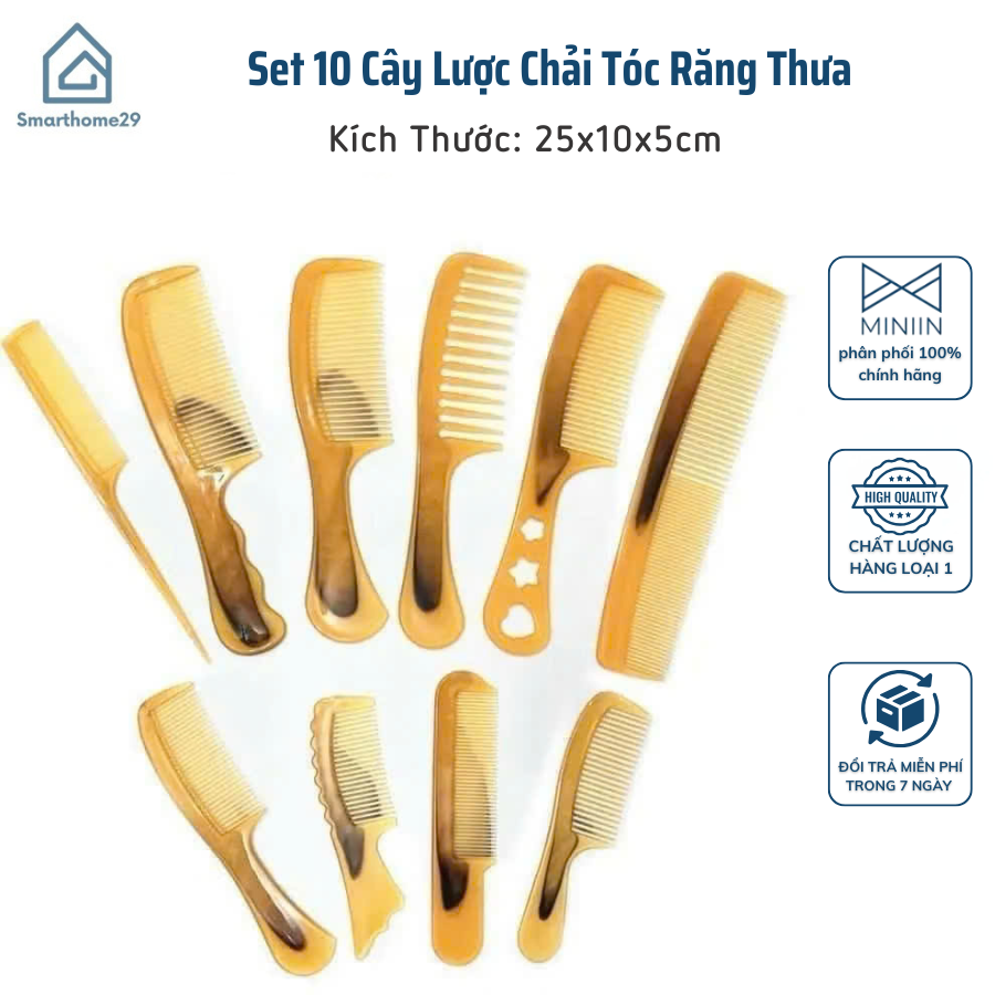 Set 10 Cây Lược Chải Tóc Răng Thưa – Chất Liệu Nhựa PP Cao Cấp, Giúp Gỡ Rối và Tạo Kiểu - HÀNG CHÍNH HÃNG MINIIN