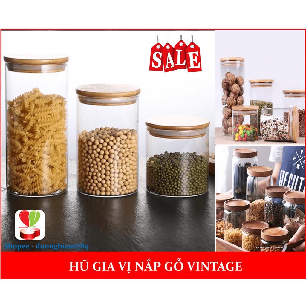 HŨ THỦY TINH NẮP GỖ VINTAGE CỰC ĐẸP đủ cỡ từ 450ml đến 1000ml