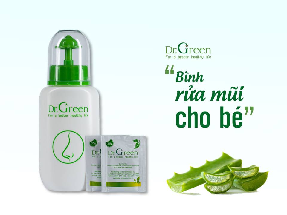 Bình rửa mũi dr.green kèm 10 gói muối lô hội