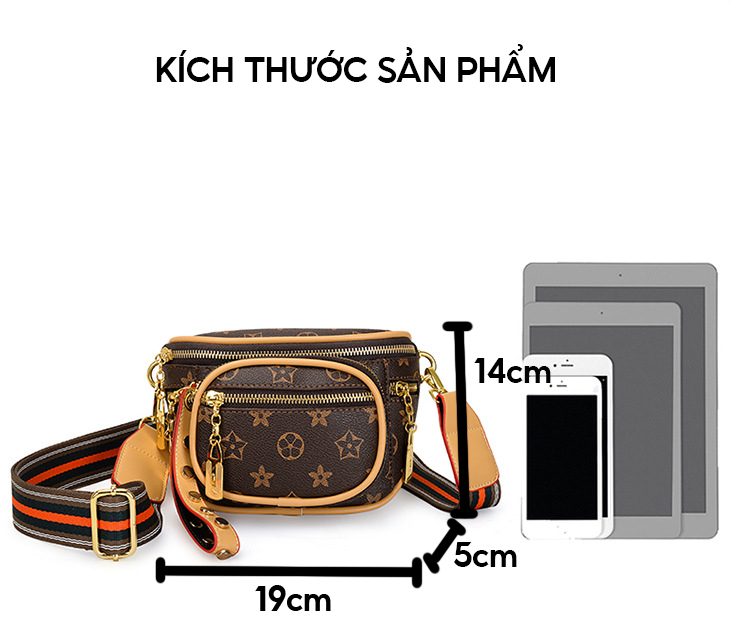 Túi đeo hông nữ da PU cao cấp sức chứa lớn nhiều ngăn tiện dụng họa tiết vintage thời trang trung niên đẹp 1015