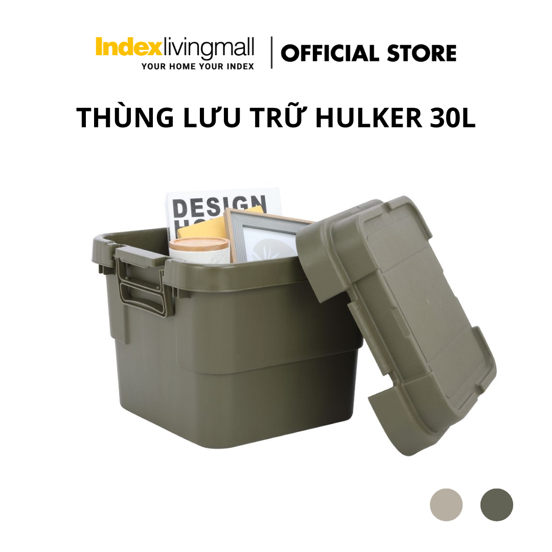 Thùng lưu trữ, hộp đựng đồ đa năng bằng nhựa PP cao cấp 30L HULKER NEW màu Xanh quân đội| Index Living Mall