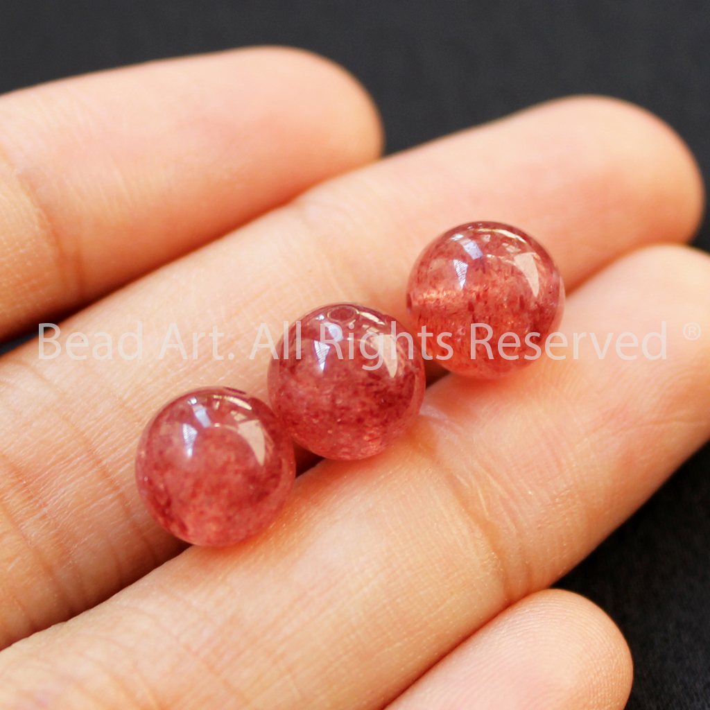 [1 Hạt] 9MM Đá Thạch Anh Dâu Tây Hồng ,Strawberry Quartz Tự Nhiên Loại AAA, Phối Vòng Tay Phong Thuỷ, Đá Phong Thuỷ, Chuỗi Hạt, Mệnh Hoả, Thổ - Bead Art