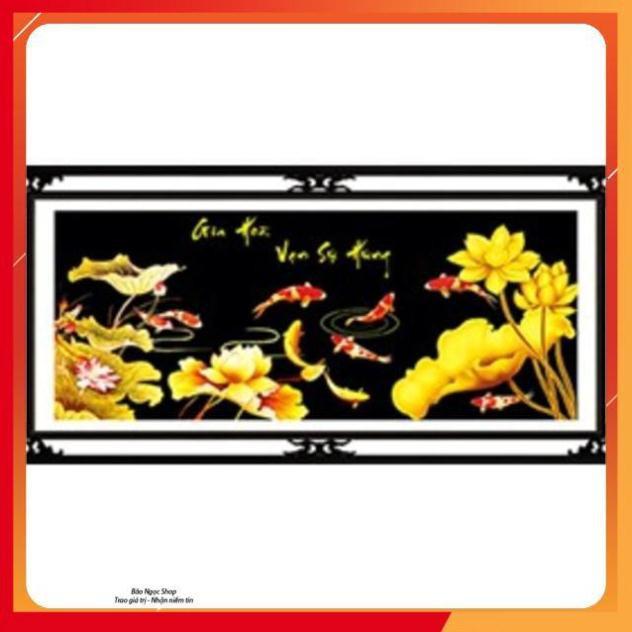 TRANH ĐÍNH ĐÁ 9 Cá Sen vàng nền đen Gia Hoà Vạn Sự Hưng ABC Lavender LV126