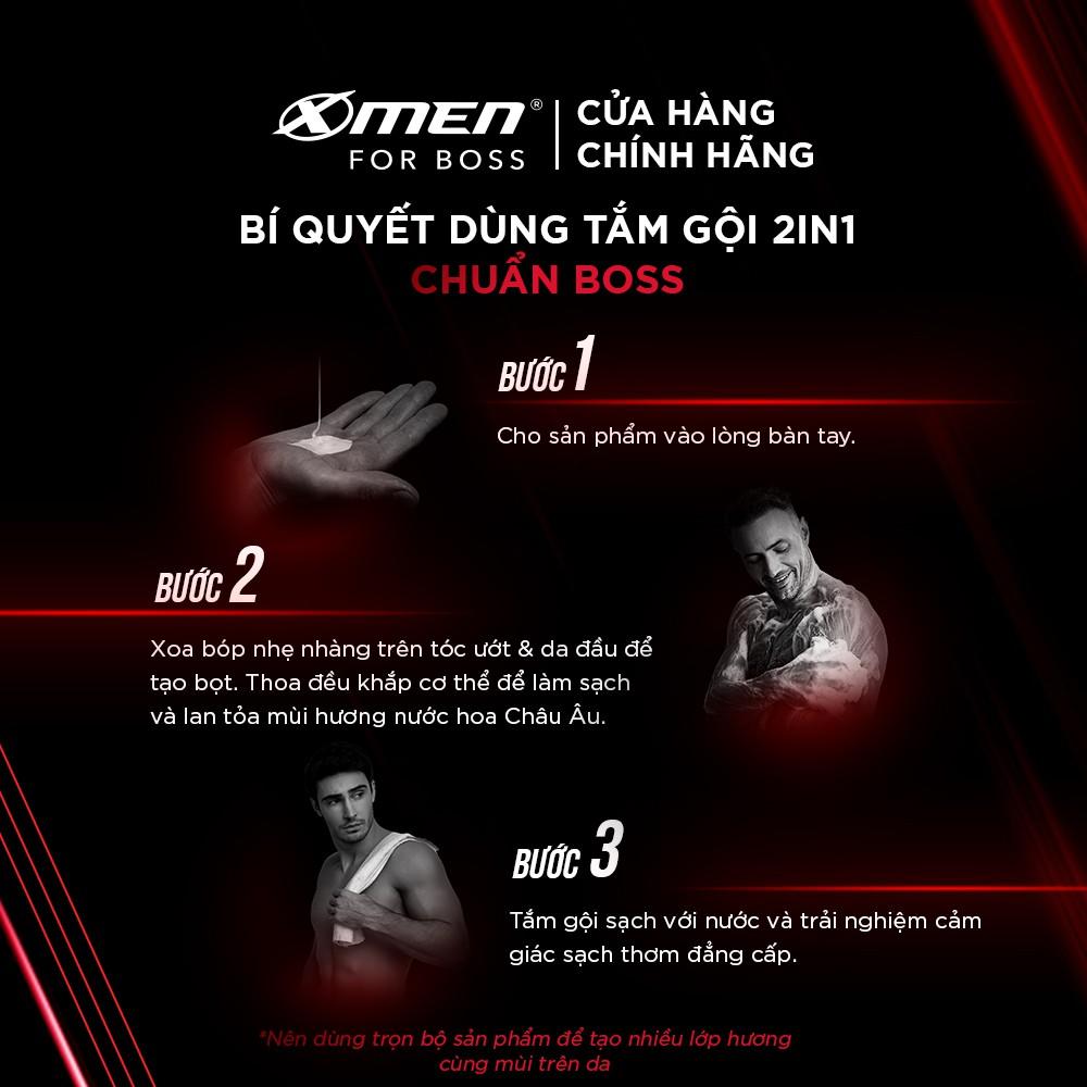 Tắm gội X-Men for Boss Intense 2in1 hương nước hoa Châu Âu 650g