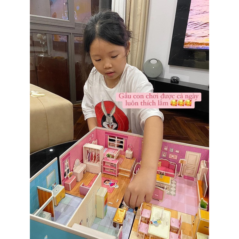 Bộ đồ chơi ngôi nhà xốp xếp hình lắp ráp 3D thiết kế nội thất ngôi nhà xinh xắn cho bé gái thoả sức sáng tạo, quà tặng