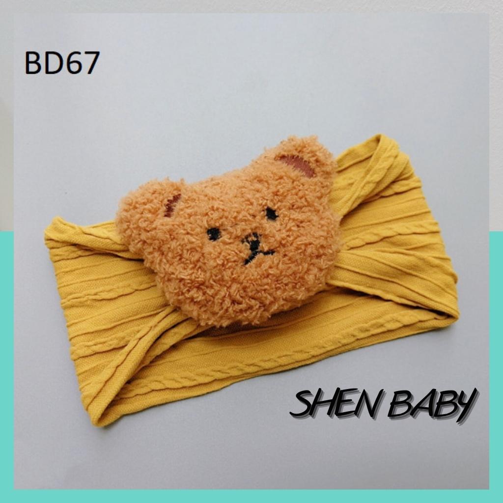 Băng đô bản to thun gân đính gấu bông xù đáng yêu cho bé BD67 Mimo Baby