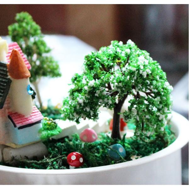 Mô hình cây nhựa hoa trắng trang trí nhà búp bê, tiểu cảnh, bonsai