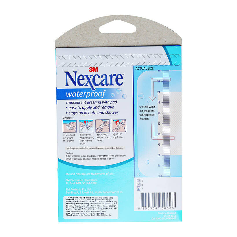 Băng dán bảo vệ vết thương chống thấm nước có gạc 3M Nexcare B100 80X100RMM 3miếng/hộp