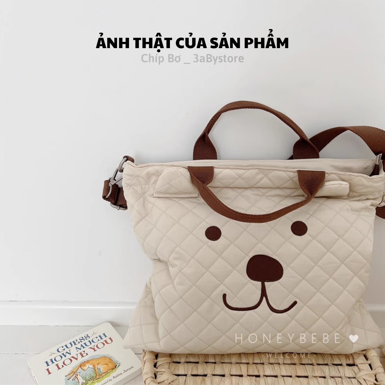 TÚI ĐỰNG BỈM SỮA gấu ( kt - 35cm x 38cm ) Hàn Quốc chất Liệu Cotton loại đẹp có dây đeo