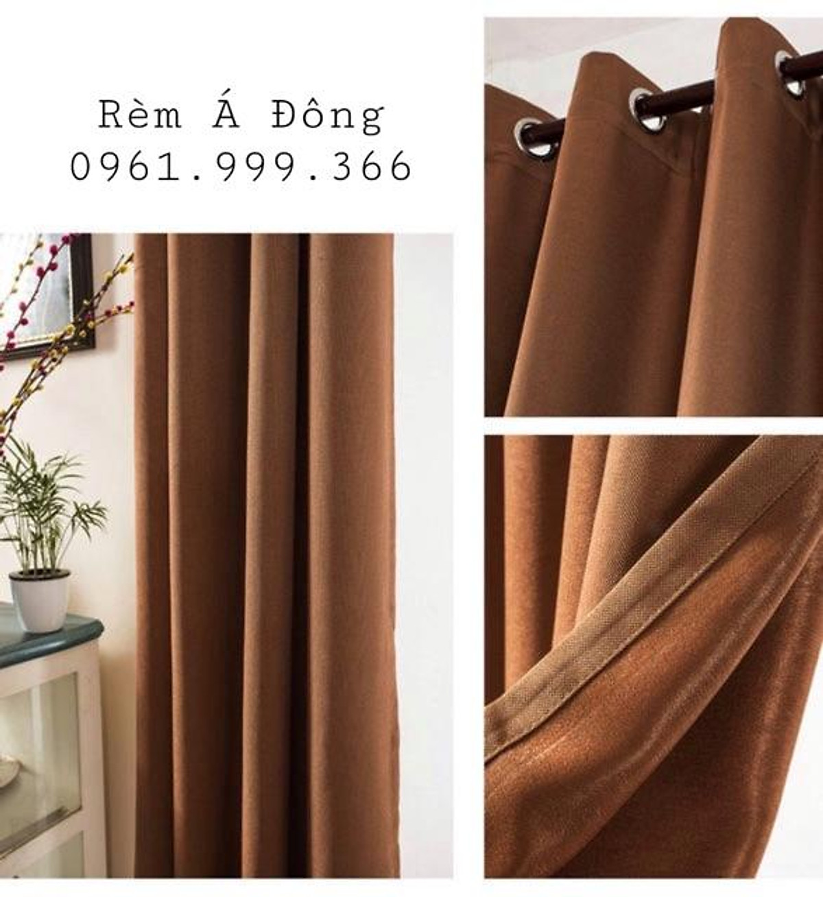 Rèm vải thô tone màu nâu đất, rèm cửa một màu hiện đại - Cao cố định 2.5m