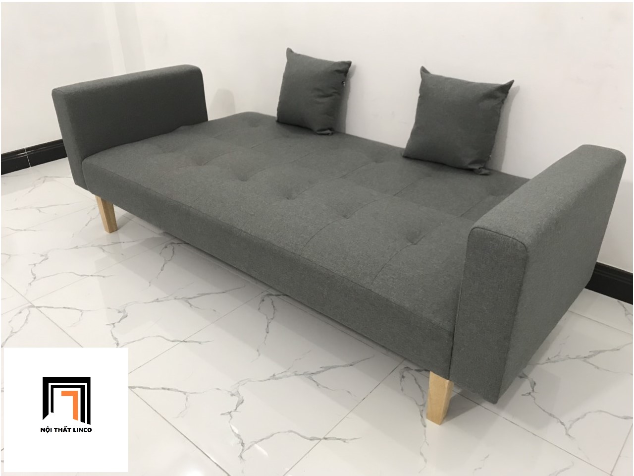 Ghế sofa bed giường nằm TV xám đậm vải bố