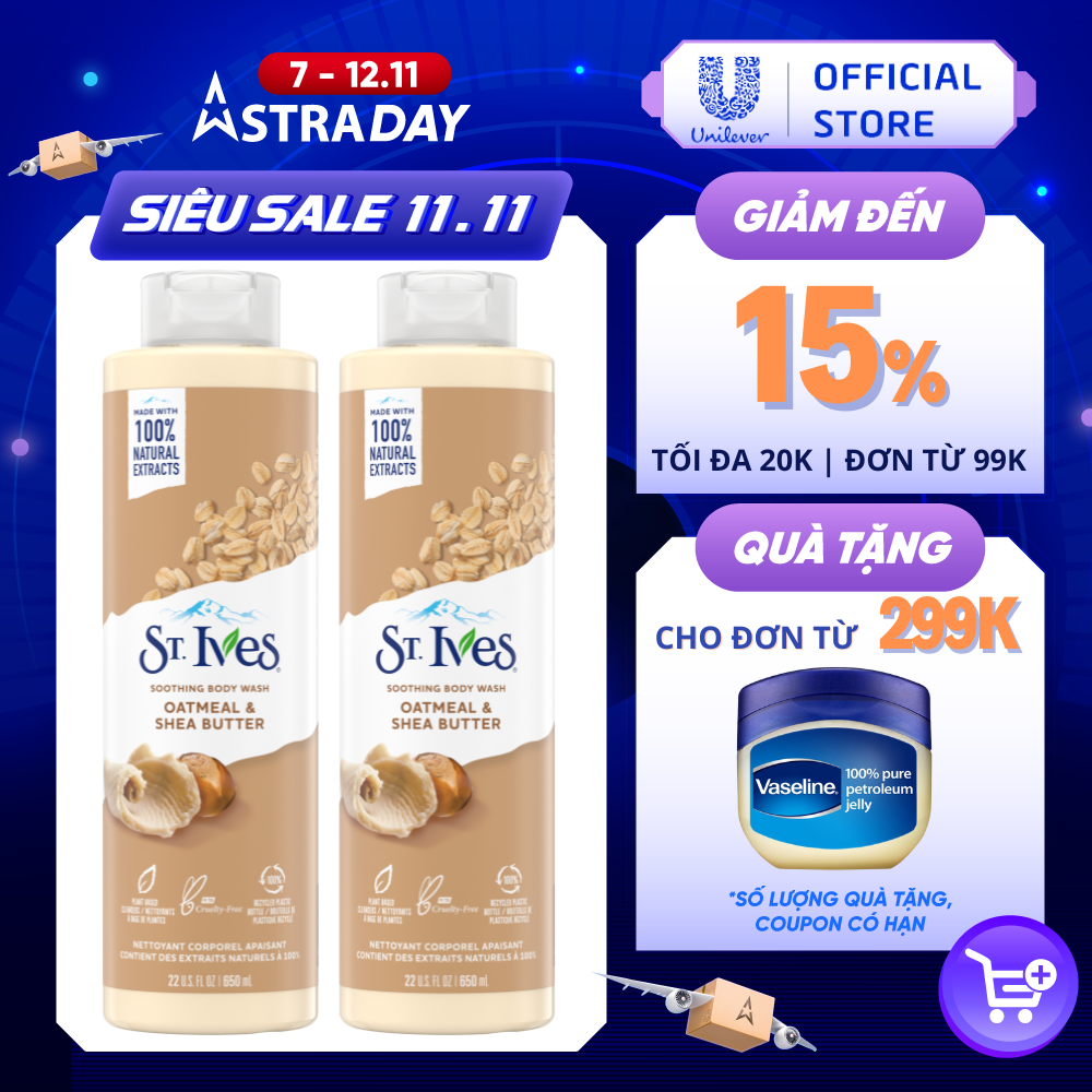 Combo 2 chai Sữa tắm dưỡng da St.Ives Yến mạch và Bơ 473ml