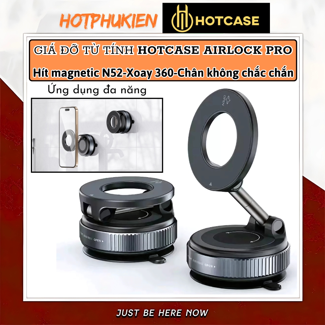 Giá đỡ điện thoại từ tính Magnetic nam châm hút chân không xoay 360 độ cho xe hơi ô tô, bàn làm việc, phòng tắm hiệu Hotcase Airlock Pro Cho iPhone cho Samsung điện thoại - Hàng nhập khẩu