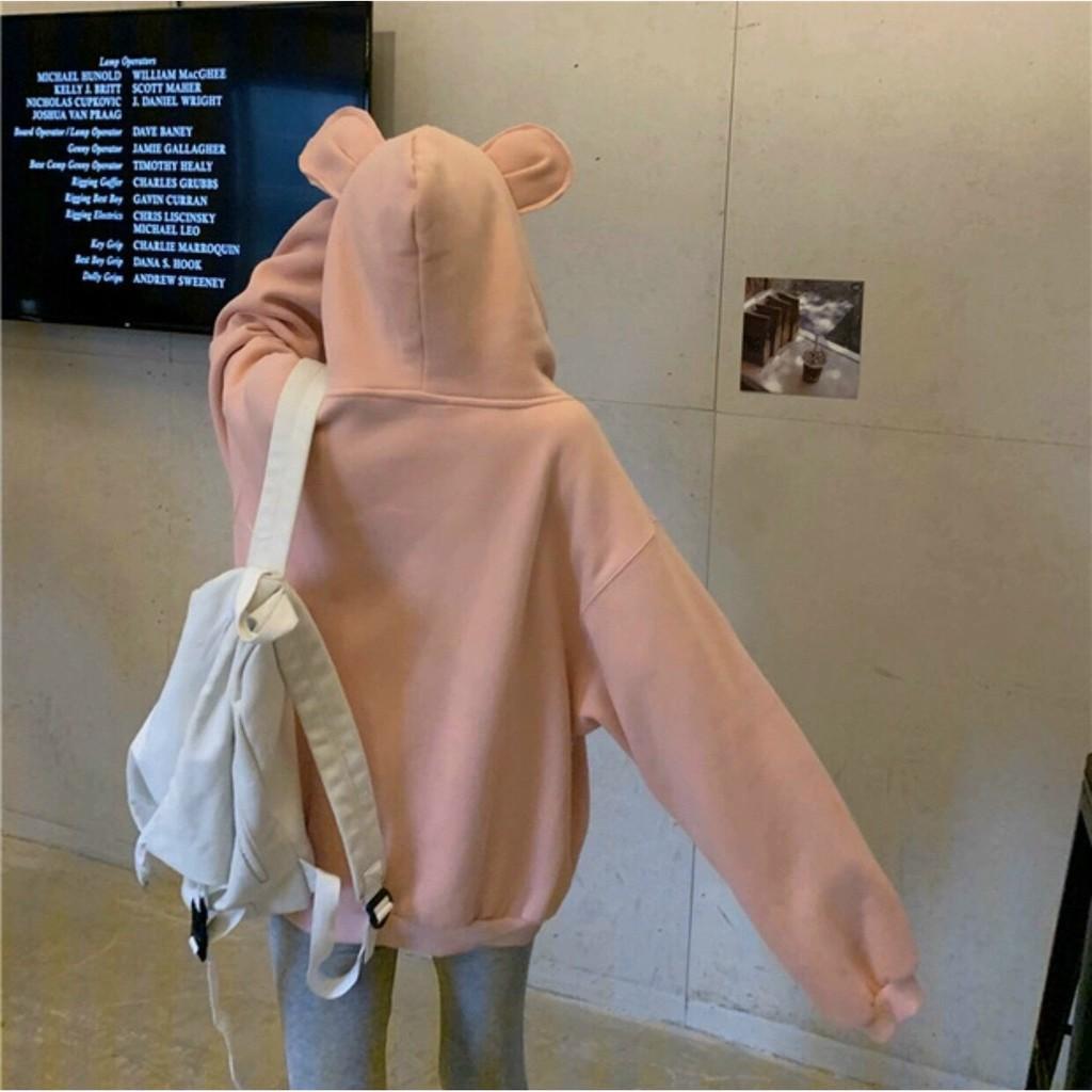 Áo khoác hoodie chống nắng nón Tai Thỏ form rộng , dành cho nữ chất nỉ ngoại Có Dây Kéo Unisex ulzzang