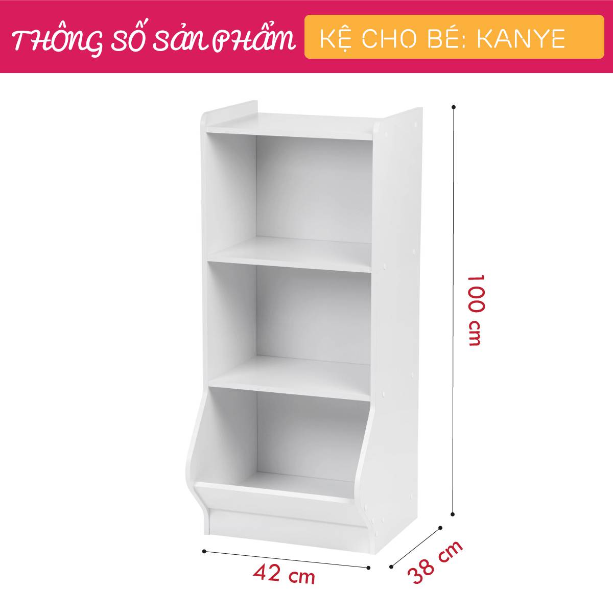 Kệ để đồ chơi cho bé SMLIFE Kanye | Gỗ MDF dày 17mm chống ẩm | D42xR38xC100cm