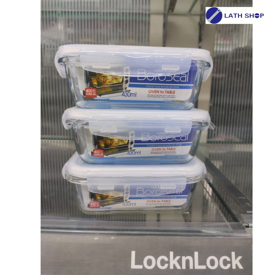 Bộ 3 Hộp Thủy Tinh Chịu Nhiệt Chữ Nhật 430ml Lock&Lock LLG424S3