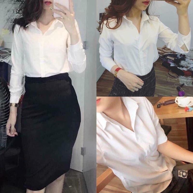 Áo sơ mi nữ dài tay màu trắng cao cấp