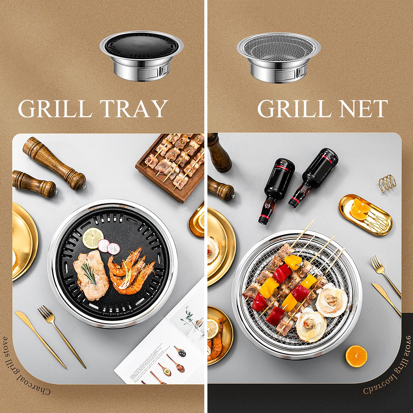 Charcoal Grill Non-stick Korean Barbecue Grill Portable Stainless Steel BBQ Charcoal Grill Stove for Outdoor Camping Cooking