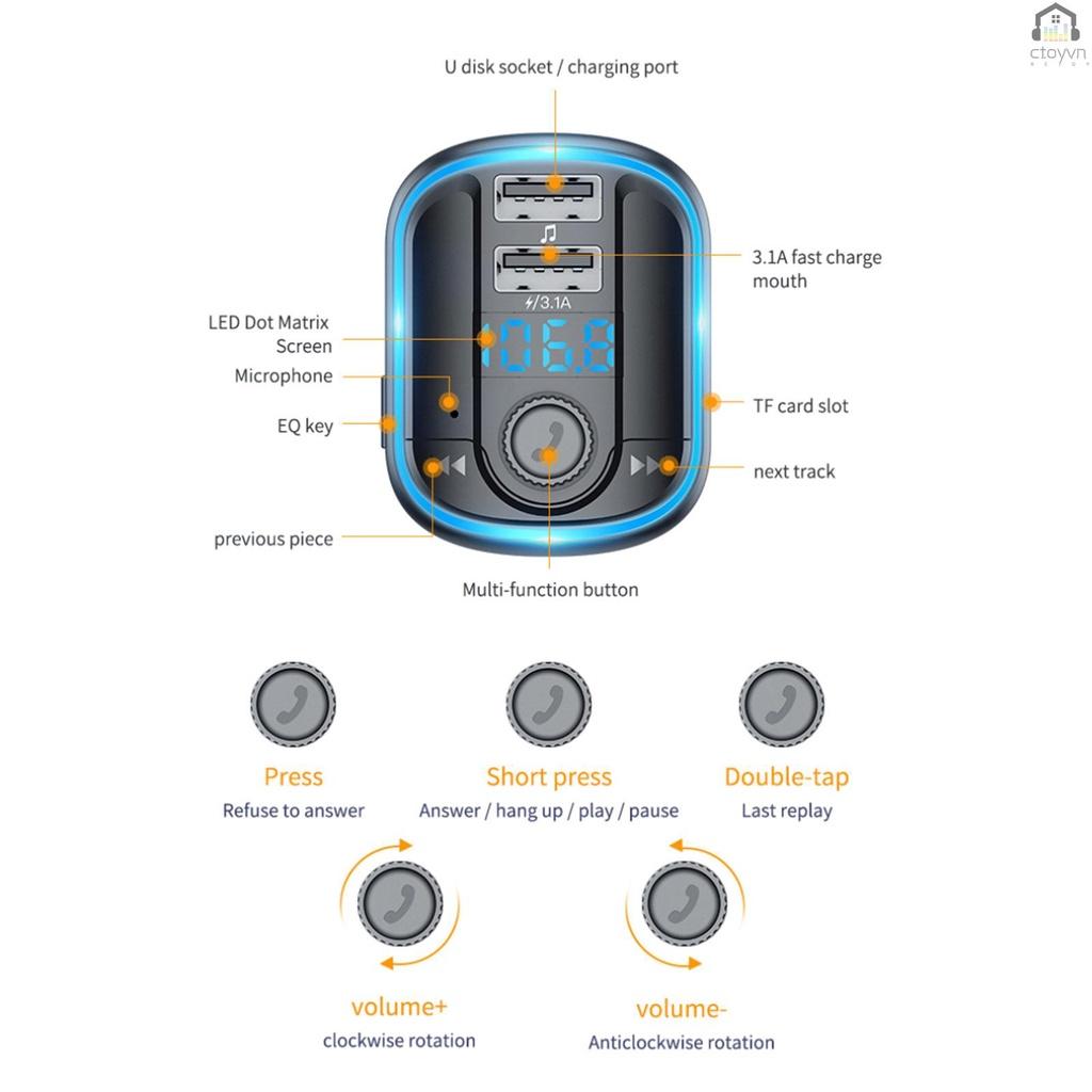Máy nghe nhạc MP3 bluetooth 5.0 hỗ trợ thẻ TF/U không dây có đèn LED