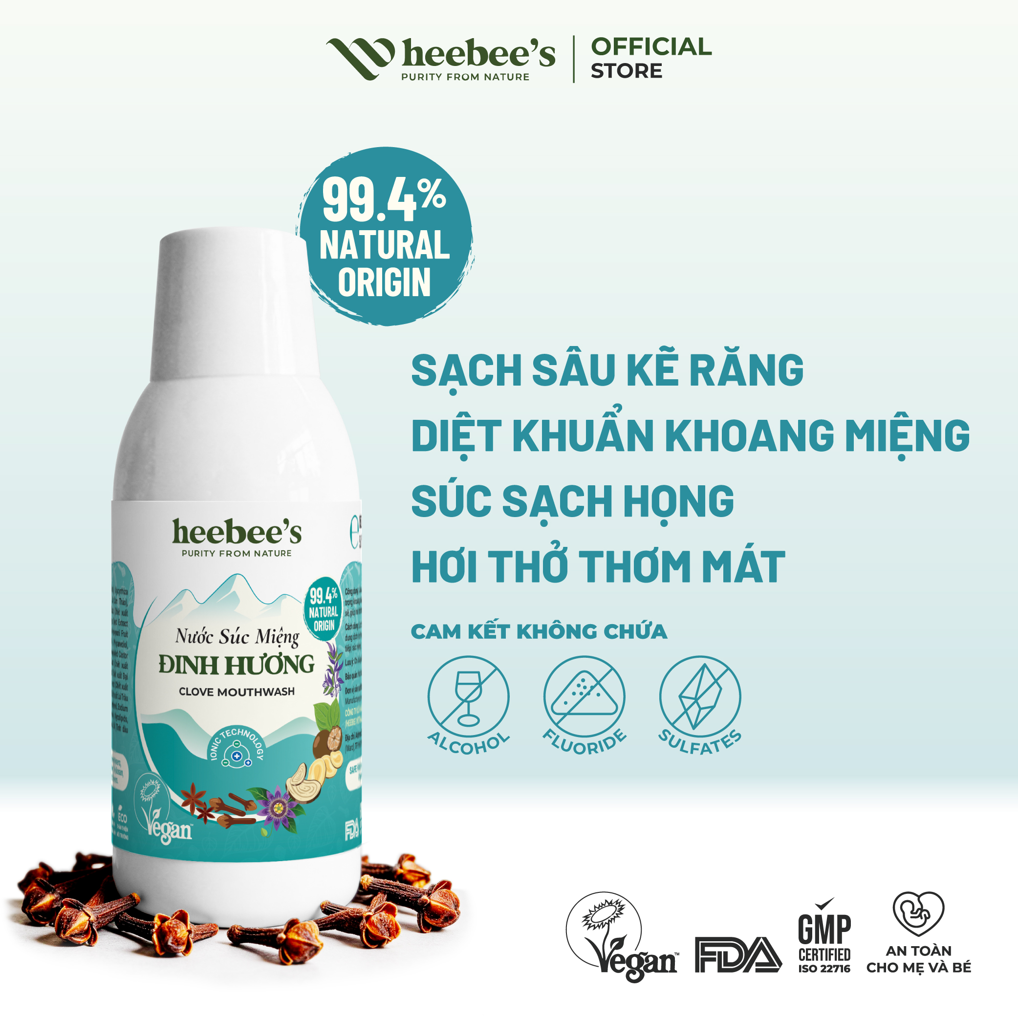 Nước Súc Miệng Thảo Dược Thuần Chay Chiết Xuất Đinh Hương Sạch khuẩn, Thơm Mát 150ml