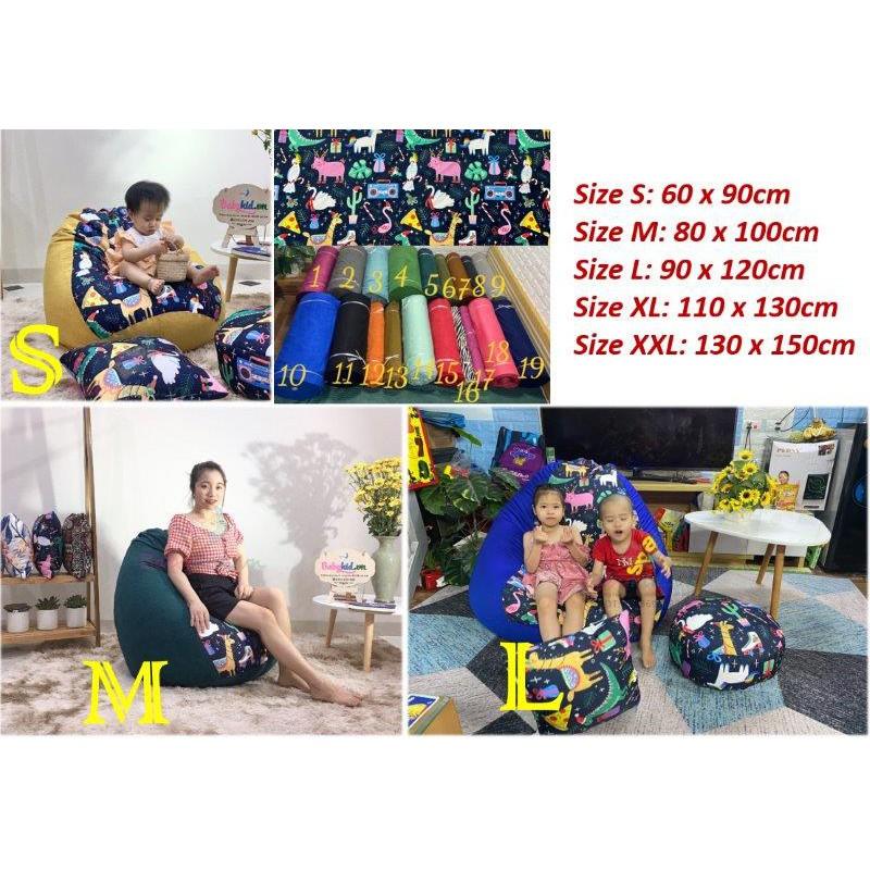 VỎ BỌC ghế lười xốp, họa tiết THÚ, vải thô hàn mix màu, 4 size  -INB MÀU