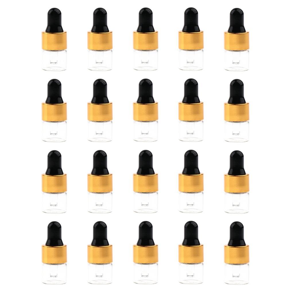 20 Pieces Travel Empty Glass Essential Oil Refillable Dropper Bottles 1 ML