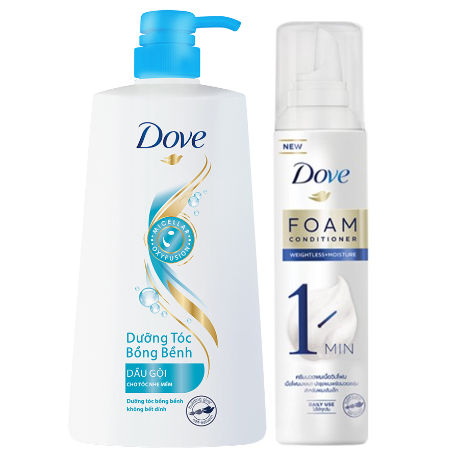 Combo Dầu Gội Dove Dưỡng Ẩm Bồng Bềnh (650g) Và Kem Xả Dove Dưỡng Dạng Bọt Siêu Nhẹ (198g)