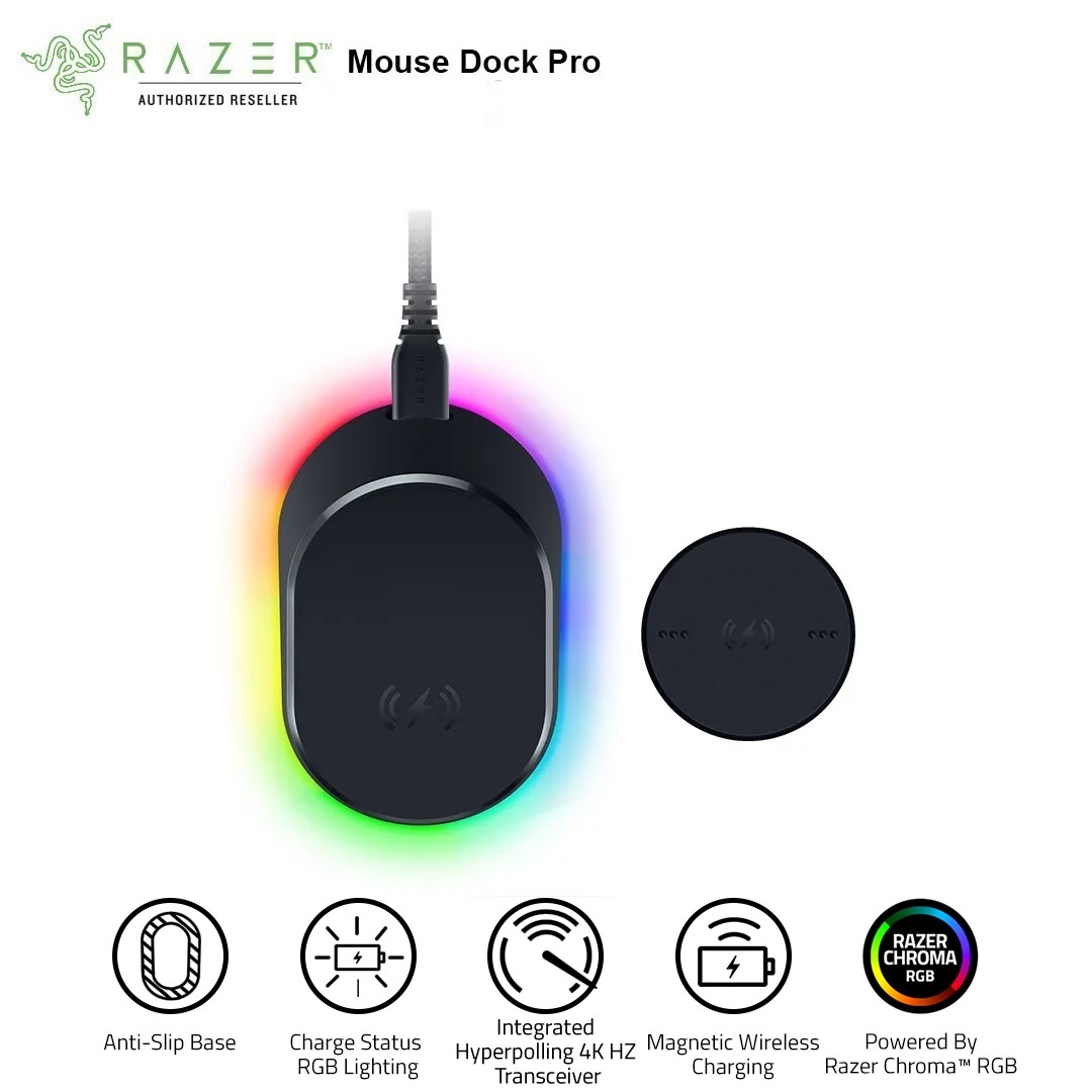 Bộ sản phẩm đế sạc Razer Mouse Dock Pro-Razer Wireless Charging Puck Bundle_Mới, hàng chính hãng