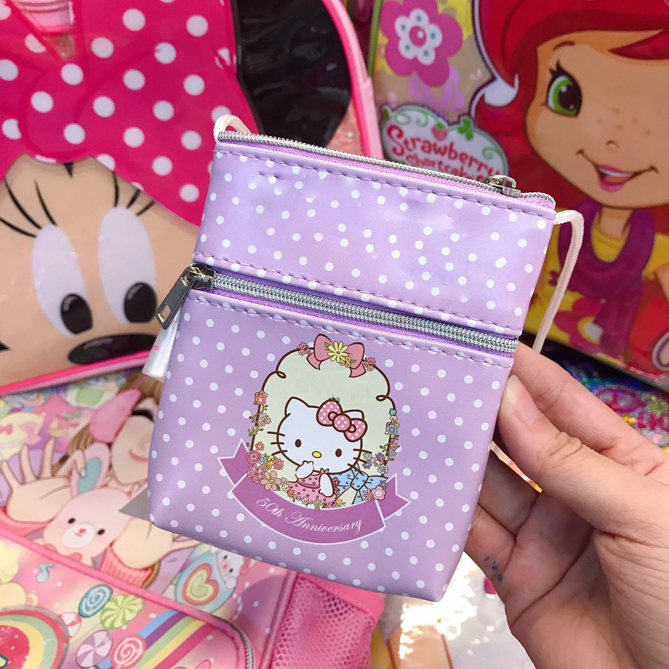 Túi đeo chéo hình mèo Kitty chấm bi 2 ngăn màu tím dành cho bé gái  - 1403KT0050265