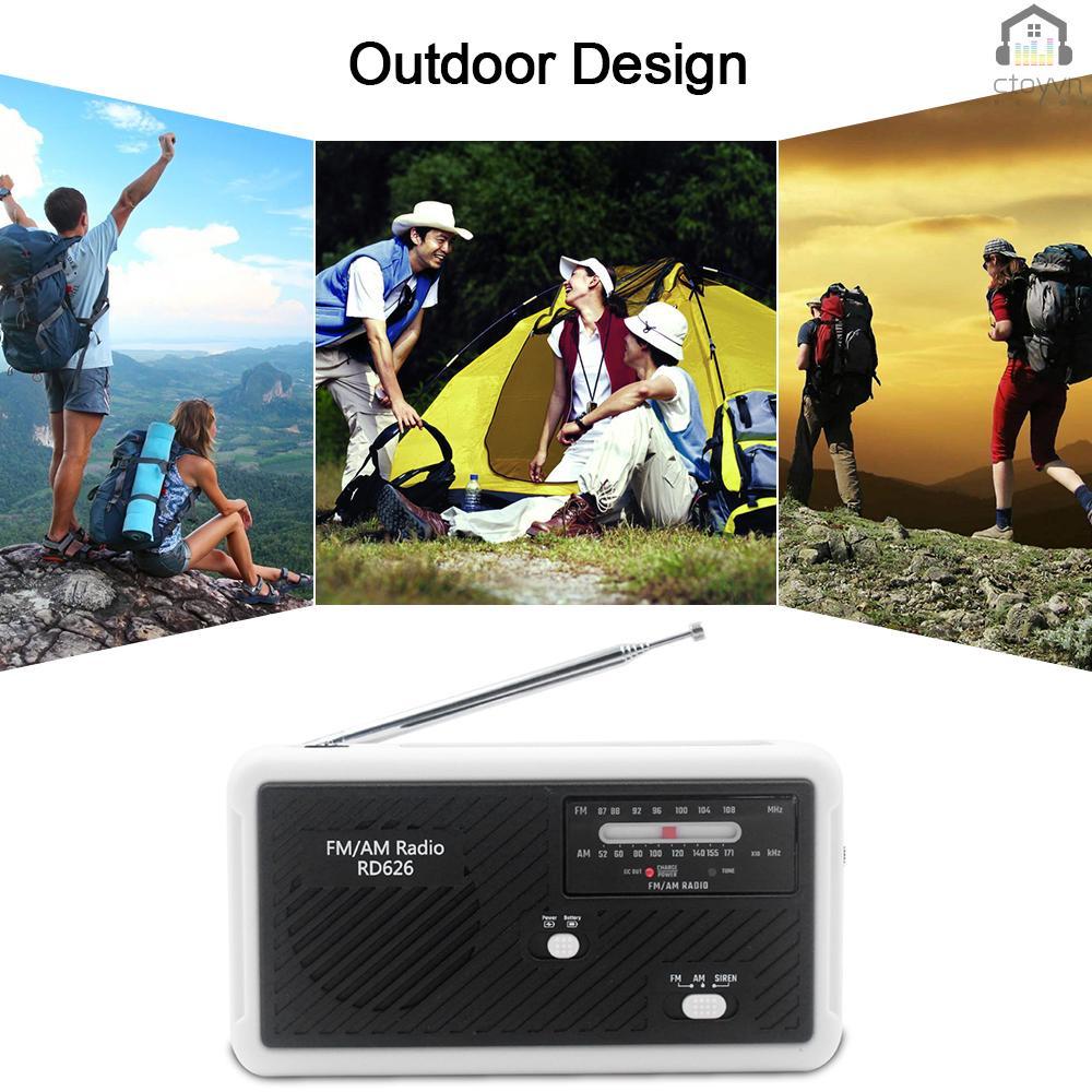 Bộ radio kỹ thuật số RD626 FM AM hai băng tần sạc pin năng lượng mặt trời 1000mAh có đèn LED