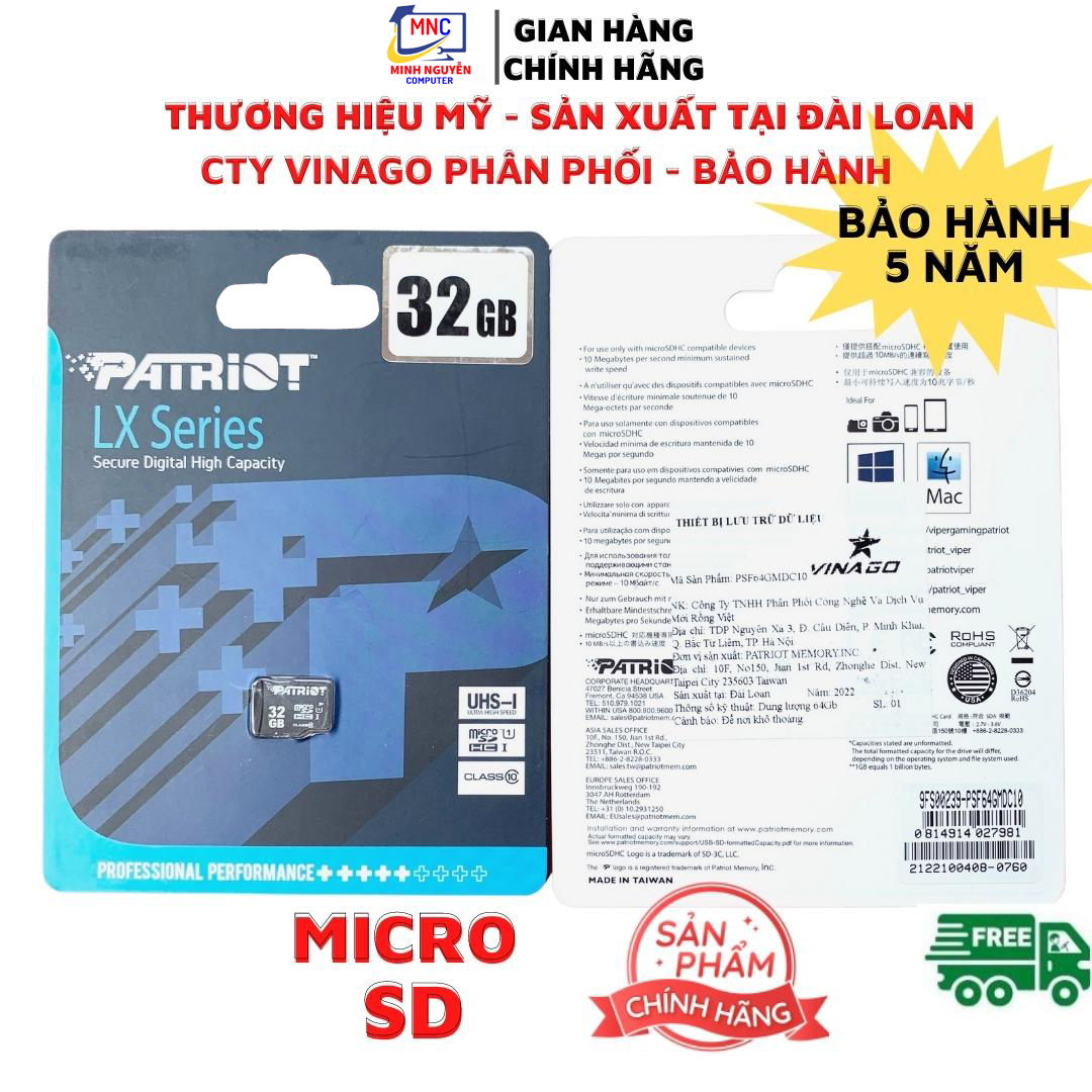 Thẻ Nhớ PATRIOT 32GB, 64GB, 128GB Micro SD - Hàng Chính Hãng