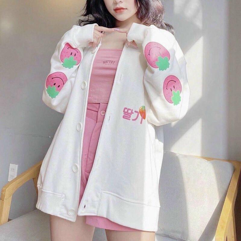 Áo Khoác Hoodie Áo Hoodie Nam Nữ Unisex TRÁI DÂU Dễ Thương 2 Màu - Áo Khoác Nam Nữ F