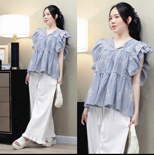 SÉT LINEN IN HOA PHỐI QUẦN ĐŨI ỐNG RỘNG BÈO LAI CÓ LÓT FREESIZE 40 - 55 KG THANH lỊCH