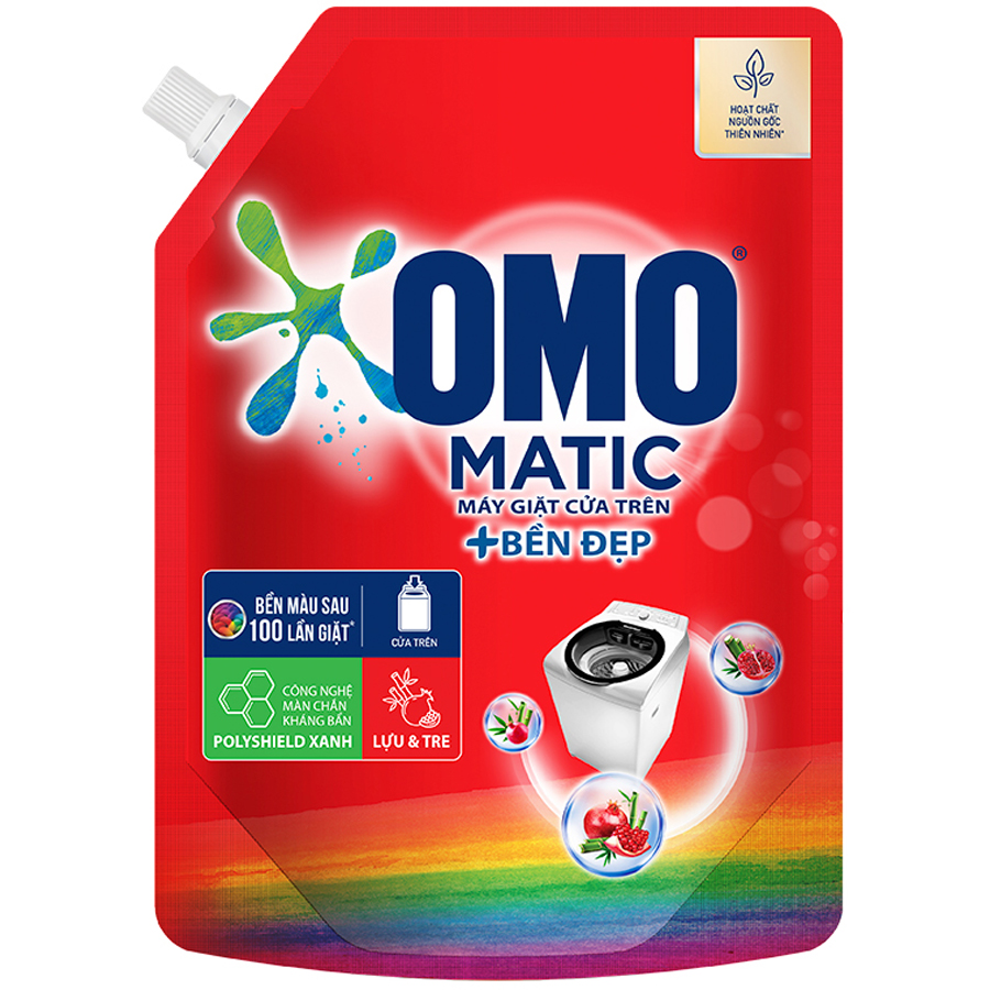 Nước giặt OMO Matic Bền đẹp cho máy giặt cửa trên, bền màu sau 100 lần giặt, túi 2.0kg