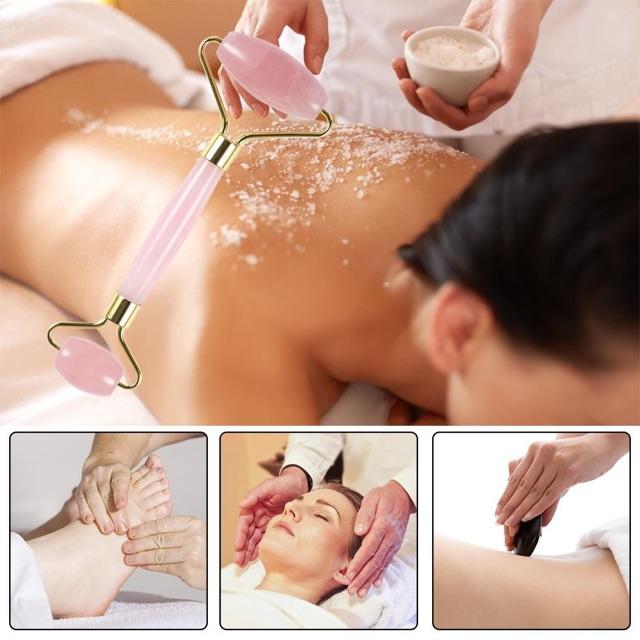 Cây lăn massage mặt bằng T/Anh hồng tự nhiên Rose Quartz