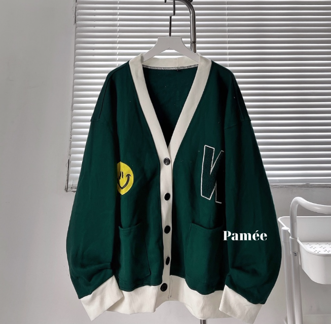 Hình ảnh Áo Khoác Cardigan W Xanh Mặt Cười Ulzzang, Áo khoác CARDIGAN nỉ thêu xù W màu xanh viền trắng form rộng nam nữ unisex ulzzang, Áo khoác CARDIGAN nỉ W màu xanh viền form rộng unisex nam nữ