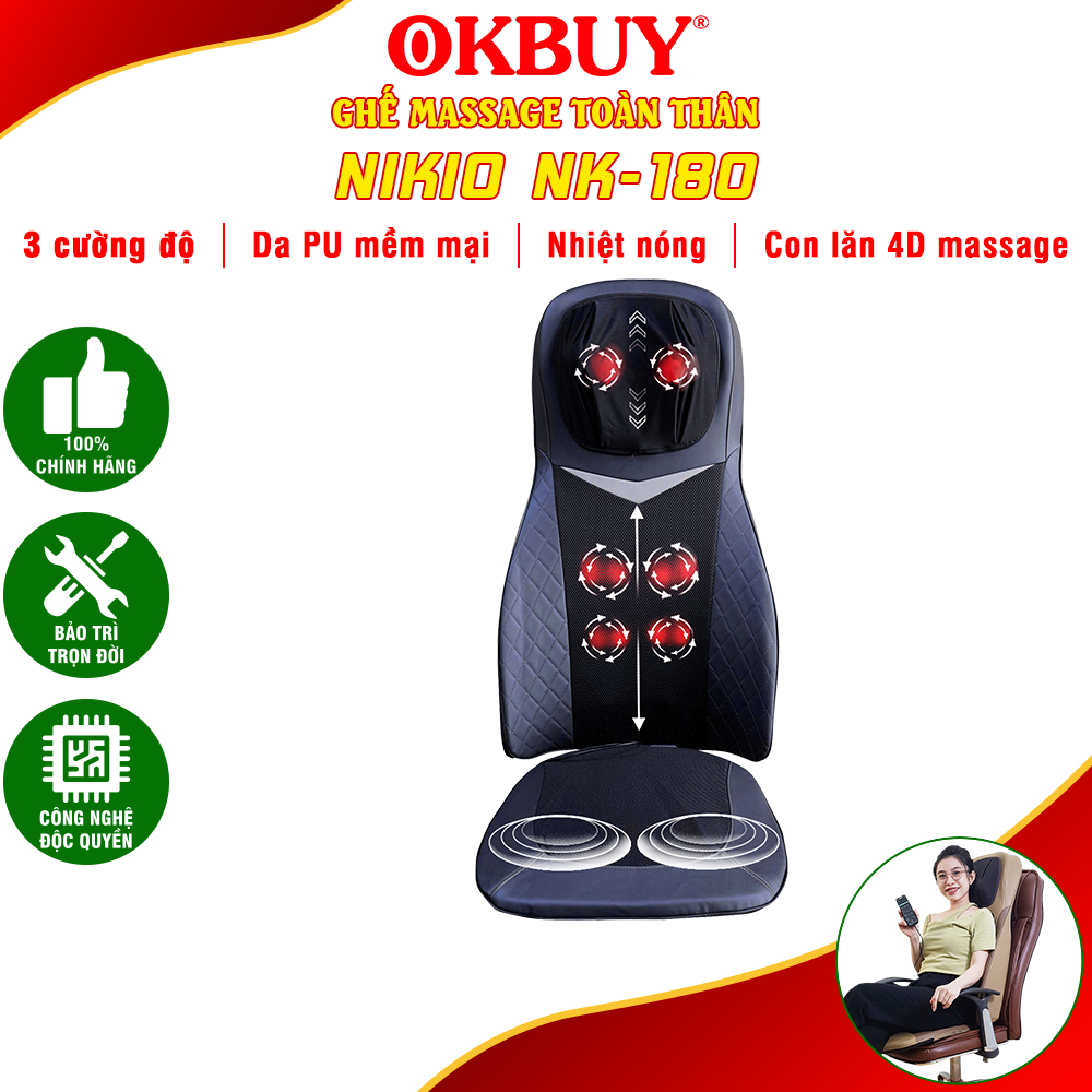 Ghế đệm massage lưng cổ vai gáy hồng ngoại Nikio NK-180 - Dùng được trên ô tô