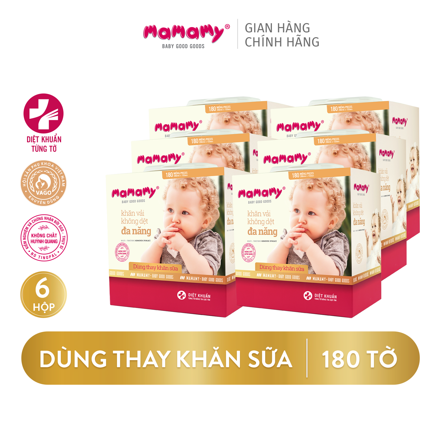 Combo 6 Hộp Khăn khô đa năng Mamamy 180 tờ/hộp an toàn cho bé