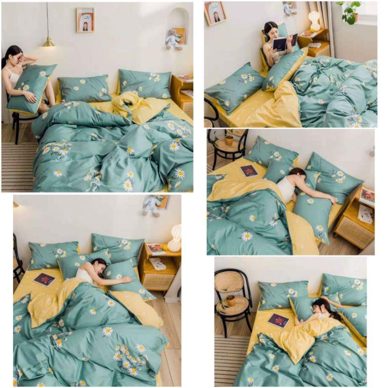 Bộ chăn Ga cotton poly Họa Tiết Cúc Họa Mi 4 Món Nhập Khẩu