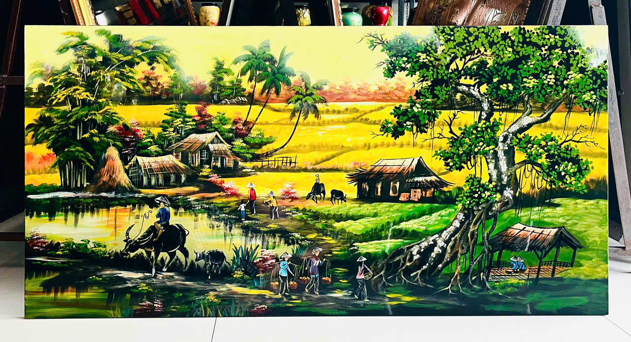 Tranh Sơn Mài - ĐỒNG QUÊ VIỆT NAM | Size 60x120 cm | Mộc Mạc – Bình Yên – Đậm Hồn Dân Tộc