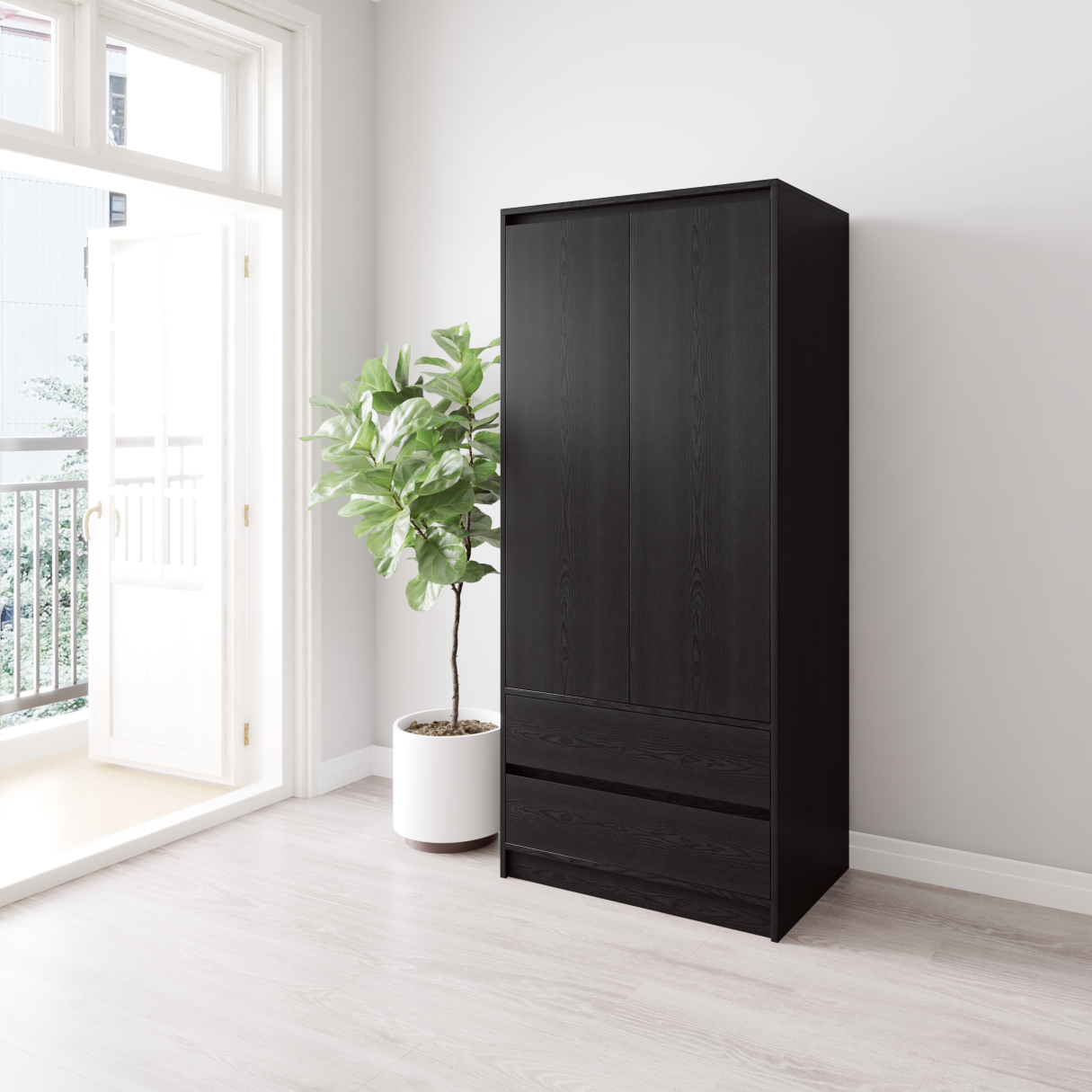 SALY , Tủ treo quần áo - 2 ngăn kéo, 80cm x 52cm x 180cm , TCM_011