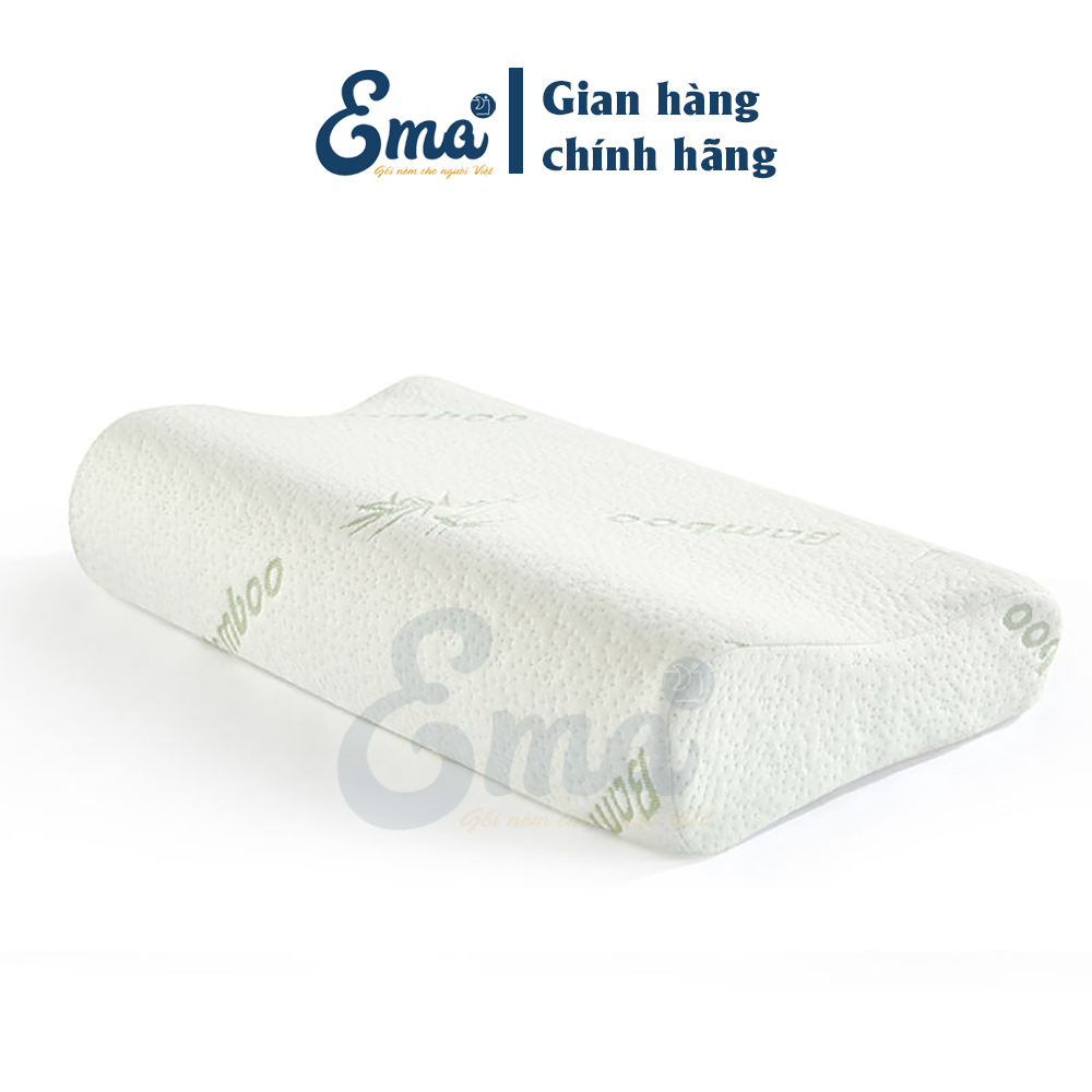 Gối ngủ cao su non vỏ sợi tre kháng khuẩn cao cấp cho người lớn EMA - Phong cách Nhật Bản - Chống đau mỏi cổ vai gáy, ngủ ngáy - KT 50x30x10cm