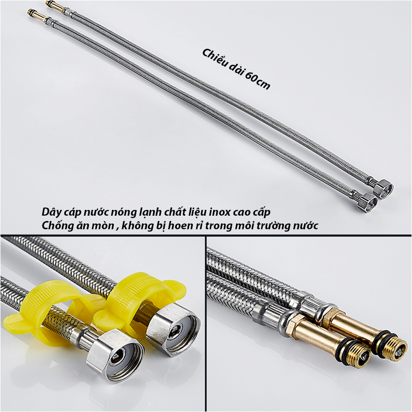 Vòi rửa chén bát nóng lạnh cắm chậu OS602 Inox 304 nguyên khối- tặng 2 dây cấp nóng lạnh inox dài 60cm