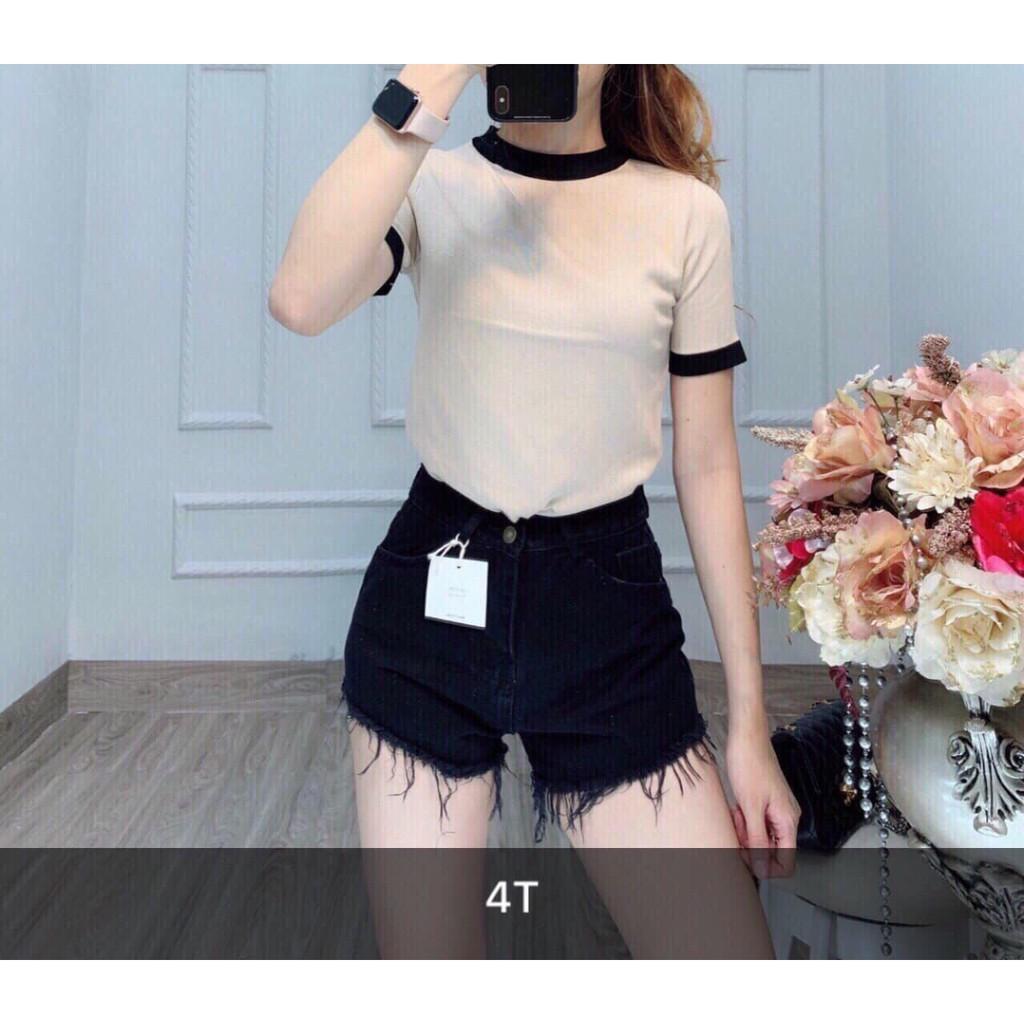 Quần Short nữ Jean Trắng/Đen
