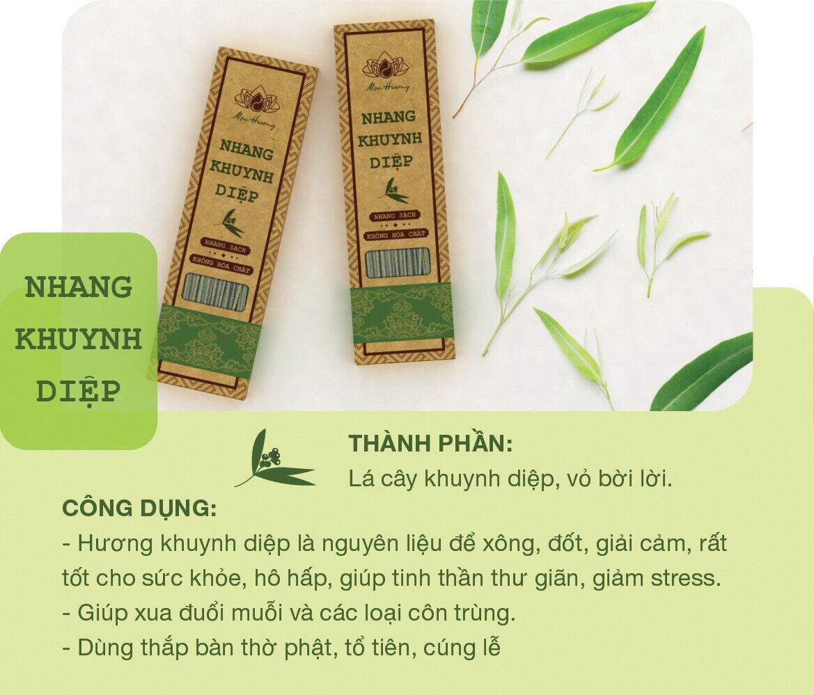 Nhang sạch Mộc Hương 100% từ thiên nhiên Hương Trầm Sả Quế Khuynh Diệp Thảo Dược