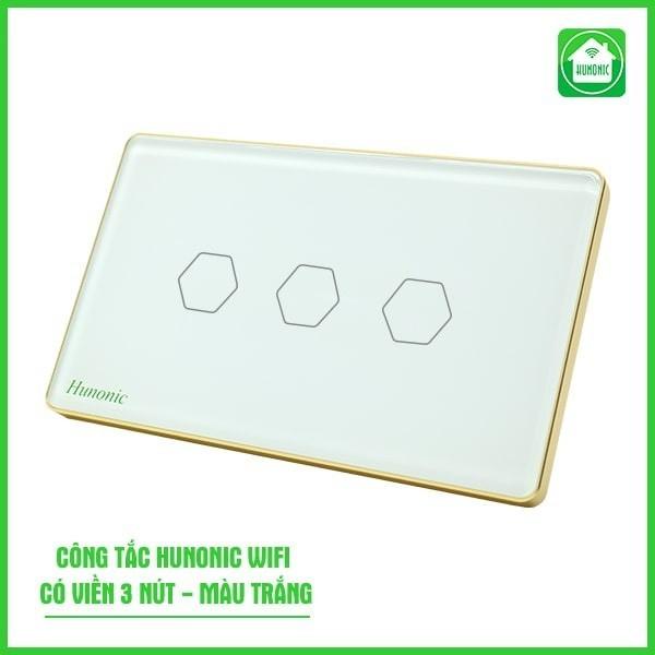 Công Tắc Cảm Ứng Hunonic Wifi Hình Chữ Nhật Viền Vàng, Công Tắc Thông Minh Wifi Điều Khiển Từ Xa Bằng Điện Thoại